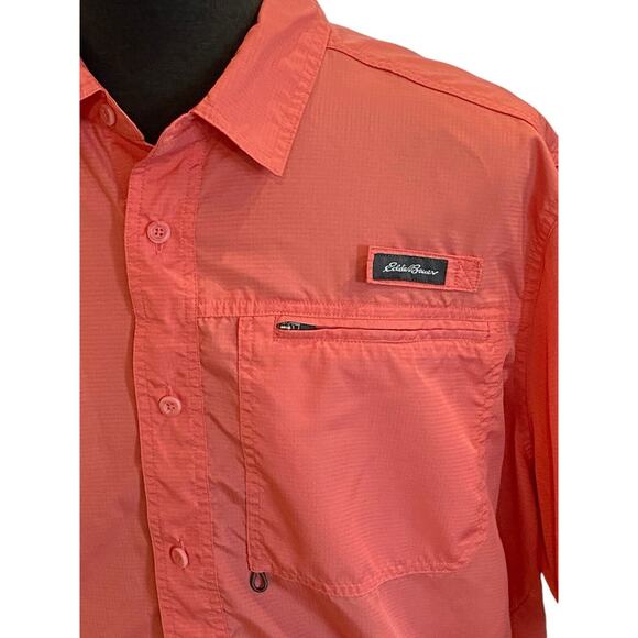 XXL Eddie Bauer Coral Solid Fishing Button Down Shirt Short Sleeve Men’s - Picture 2 of 7
